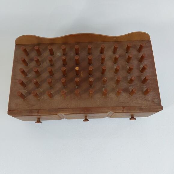 Vintage Sewing Bobbin Box with Drawer Brown Plastic Craft Storage - Picture 2 of 5